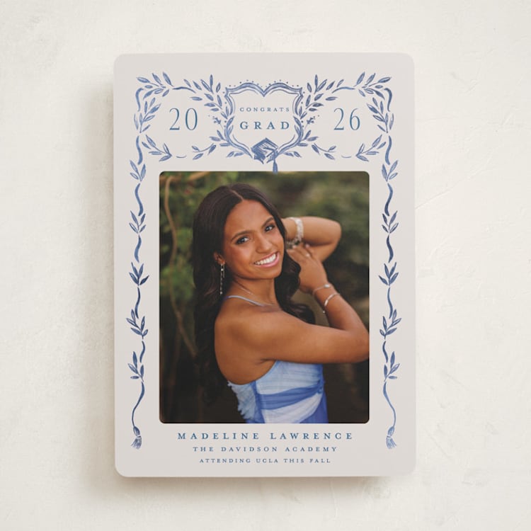 "Grad Crest" - Graduation Announcements in Indigo by Petra Kern - Front