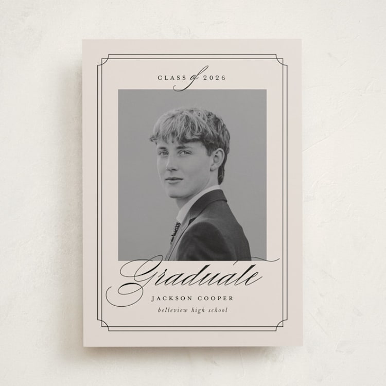 "Refined Grad" - Graduation Announcements in Taupe by Ashley Iwafuchi - Front