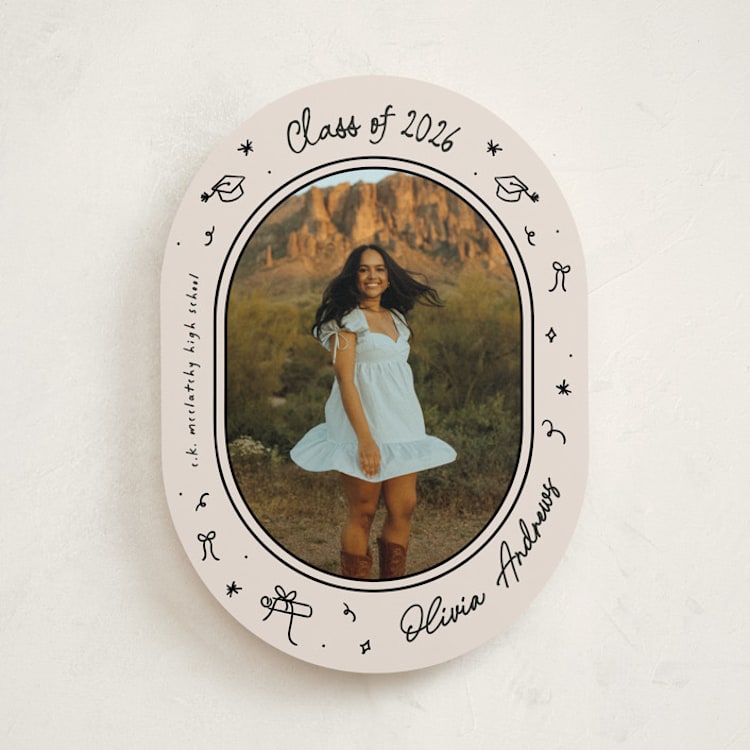 "Illustrated Grad" - Graduation Announcements in Onyx by Ashley Iwafuchi - Front