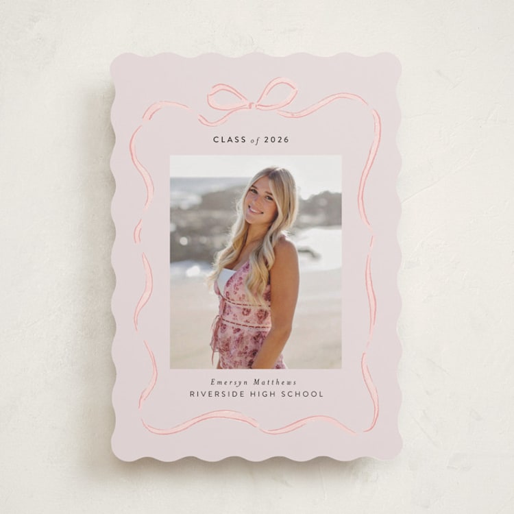 "Ribbon Frame" - Graduation Announcements in Blush by Itsy Belle Studio - Front