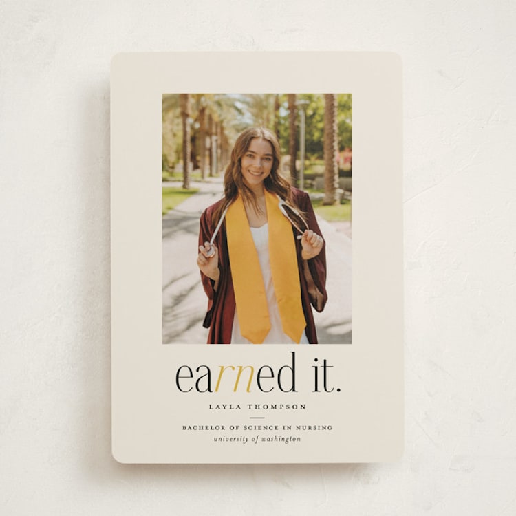 "Earned It" - Graduation Announcements in Marigold by Louise Kay - Front