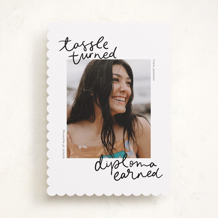 "Tassel turned, diploma earned" - Graduation Announcements in Noir by Abbigail Lim - Front