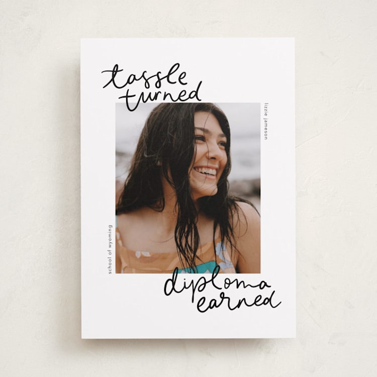 "Tassel turned, diploma earned" - Graduation Announcements in Noir by Abbigail Lim - Front