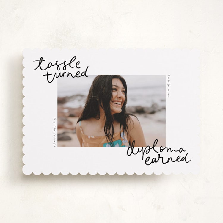 "Tassel turned, diploma earned" - Graduation Announcements in Noir by Abbigail Lim - Front