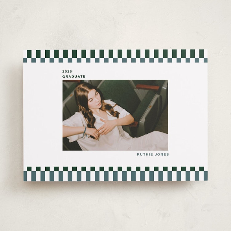 "Checked Out" - Graduation Announcements in Pine by Rachel Cassel - Front