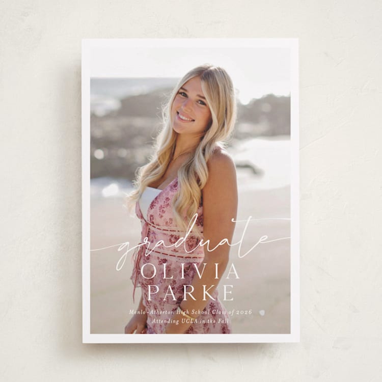 "Graduate Script" - Graduation Announcements in Snow by Sarah Curry - Front