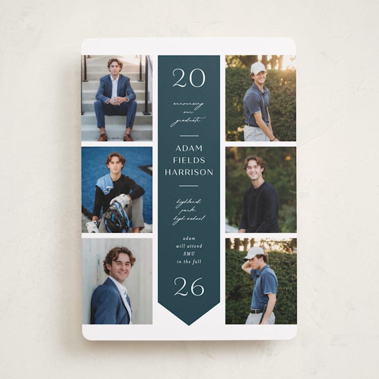 "Center Stole" - Graduation Announcements in Navy by Lauren Chism - Front