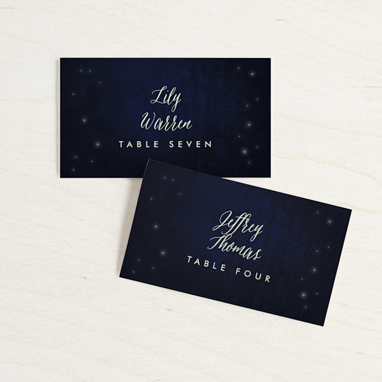 "Outside" - Place Cards in Navy by Rebecca Bowen - Front