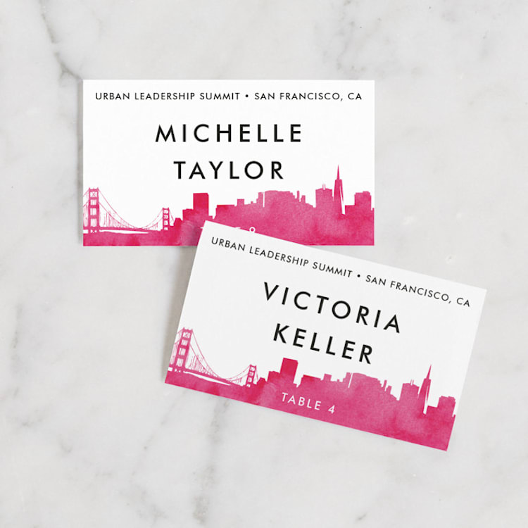 "Skyline-San Francisco" - Place Cards in Fuchsia by Laura Condouris - Front