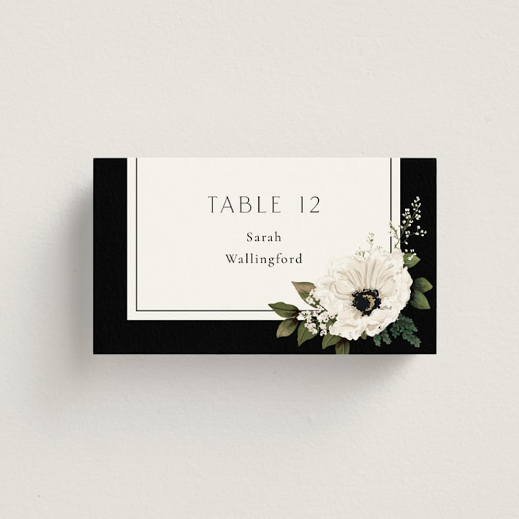 "Botanical Love" - Place Cards in Black Tie by Susan Moyal - Front
