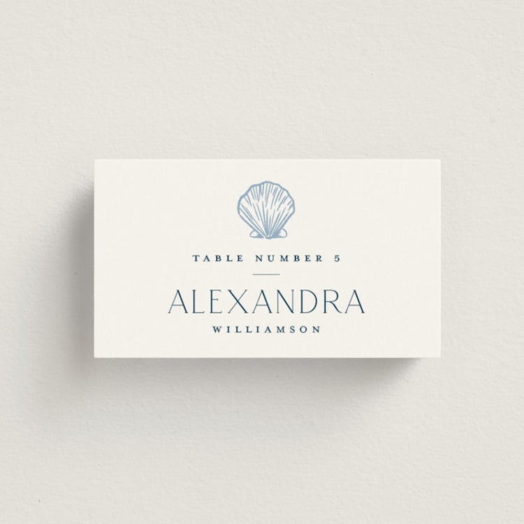 "Coastal Toile" - Place Cards in Sea by Jenna Holcomb - Front