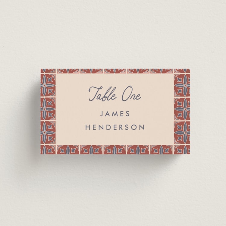 "Block Print Tile" - Place Cards in Terracotta by Katharine Watson - Front
