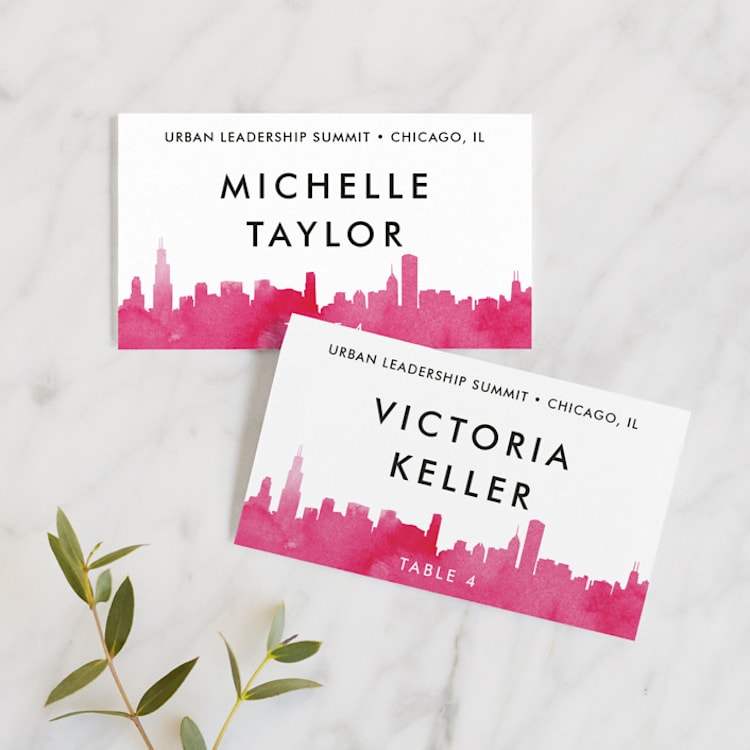 "Skyline Chicago" - Place Cards in Magenta by Laura Condouris - Front