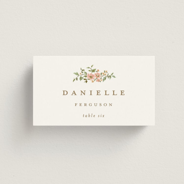 "Foliage Crest" - Place Cards in Blush by Everett Paper Goods - Front