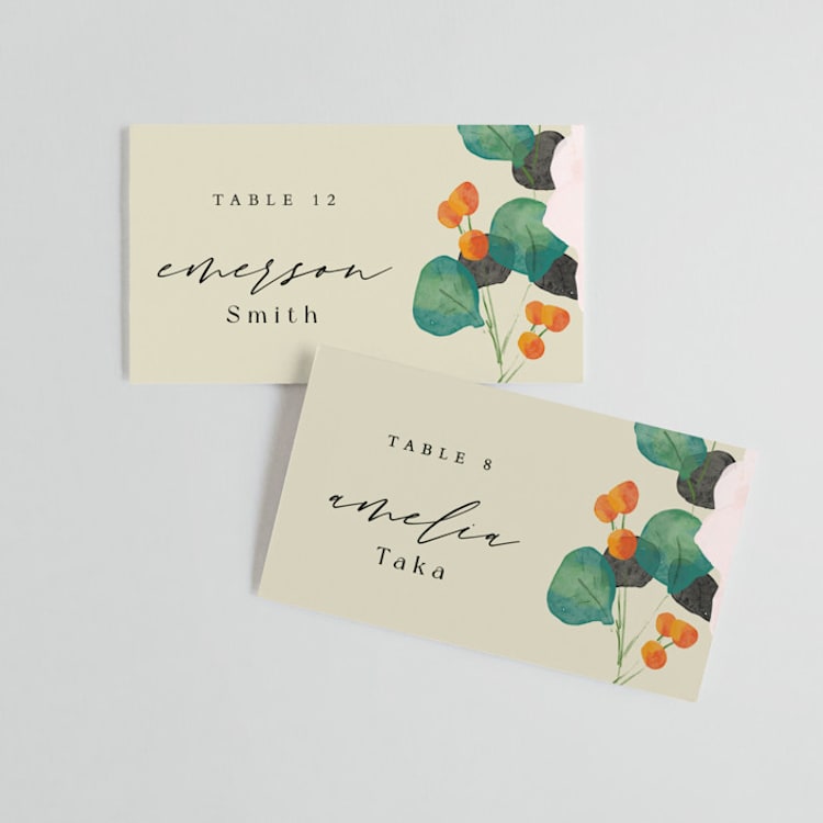 "Floral Splash" - Place Cards in Wheat by Keen Peachy - Front
