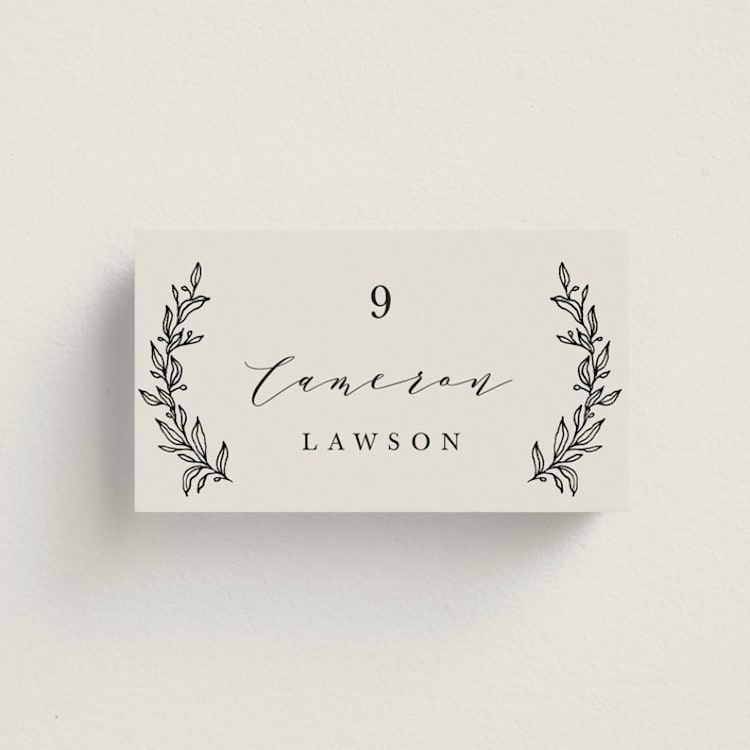 "leafy wreath" - Place Cards in Cotton by Kate Ahn - Front