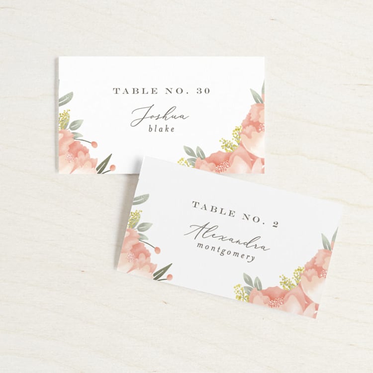 "Peony Wreath" - Place Cards in Peach by Joanna Griffin - Front
