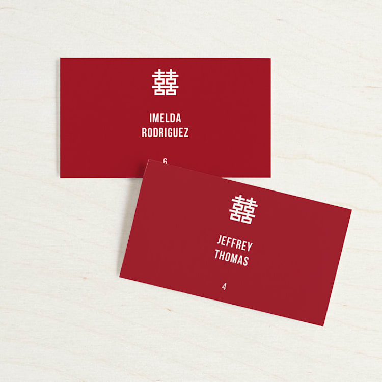 "Double Happiness Seal" - Place Cards in Carmine by Lori James - Front