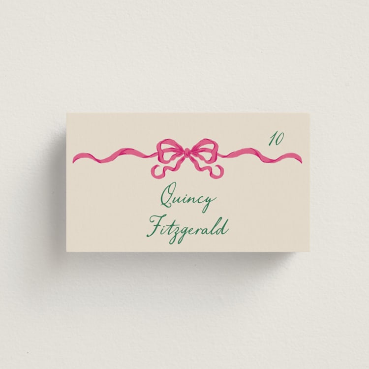 "Whimsical Hand Illustrated Crest" - Place Cards in Peony by Jackie Crawford - Front