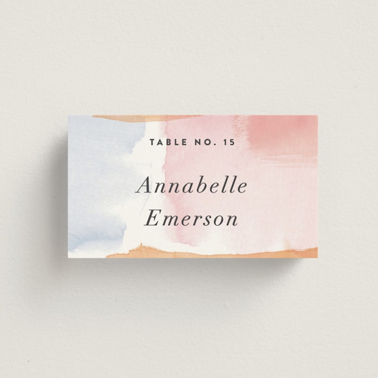 "Watercolor Wisp" - Place Cards in Blush by Ariel Rutland - Front