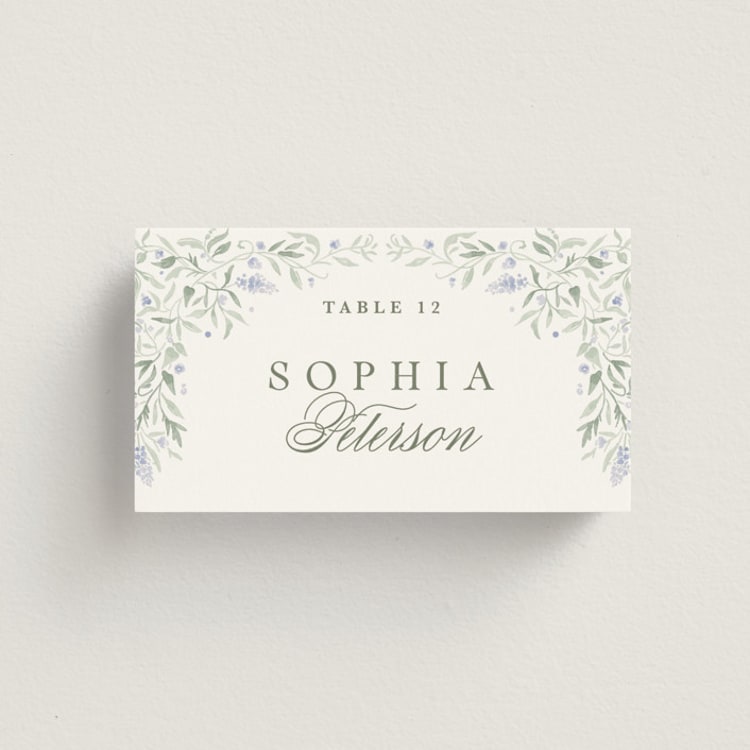"Delicate Vines" - Place Cards in Periwinkle by Kristen Smith - Front