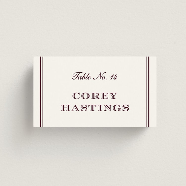 "Engraved names" - Place Cards in Burgundy by Stacey Meacham - Front