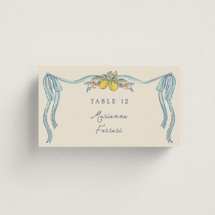 "Amalfi Coast Wedding" - Place Cards in Aqua by Chris Griffith - Front
