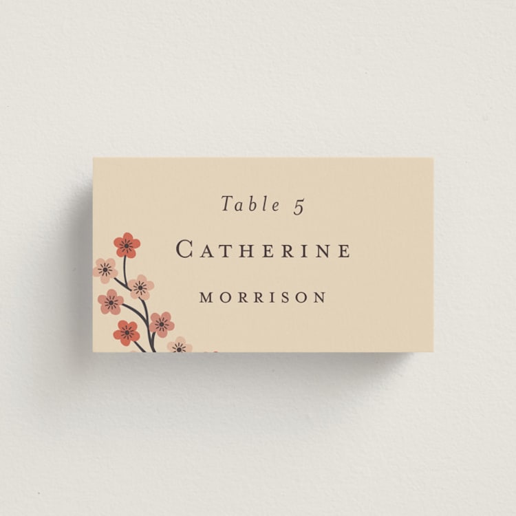 "Japanese Textile" - Place Cards in Rose by Jennifer Holbrook - Front