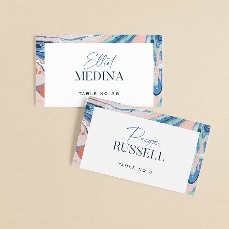 "Mod Marble" - Place Cards in Maraschino by A Real Peach Studio - Front
