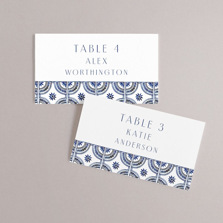 "watercolor tile" - Place Cards in Cobalt by Katharine Watson - Front