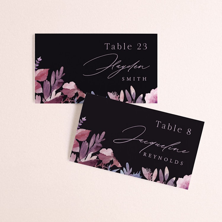 "Romantic Florals" - Place Cards in Violet by Hooray Creative - Front