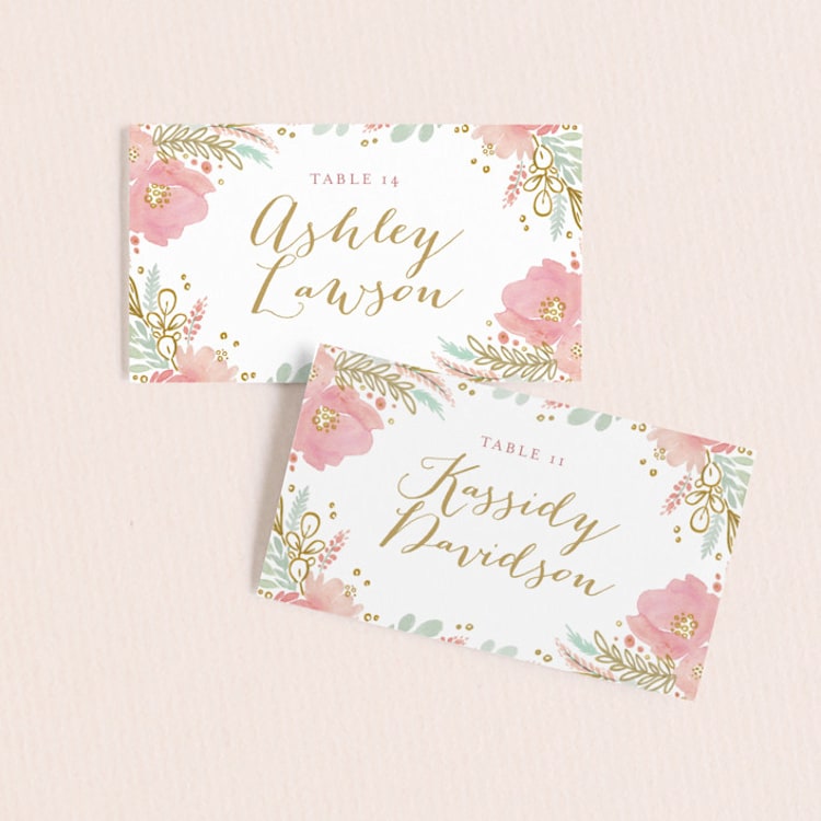"Floral Vignette" - Place Cards in Brass by Kristen Smith - Front