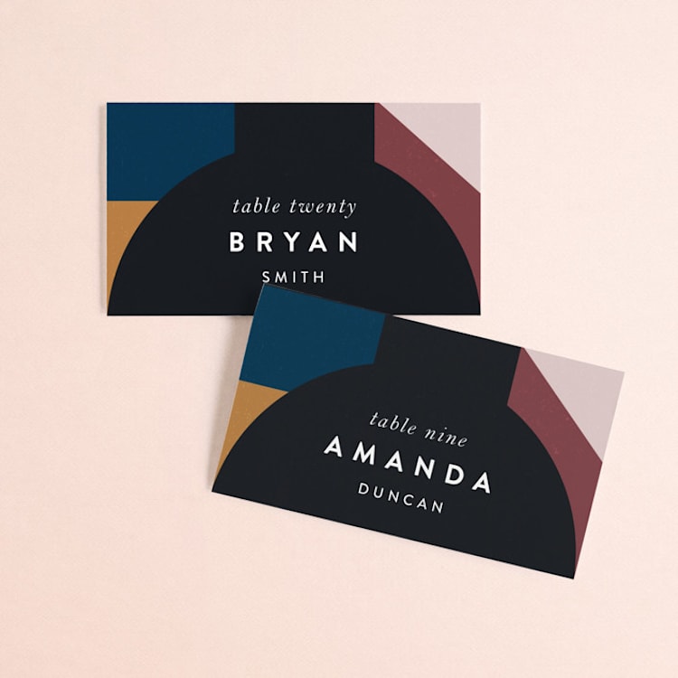 "Abstract Jewels" - Place Cards in Noir by Maria Alou - Front