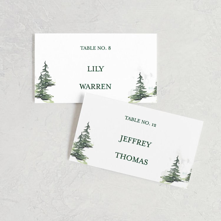 "On the Slopes" - Place Cards in Pine by Mere Paper - Front