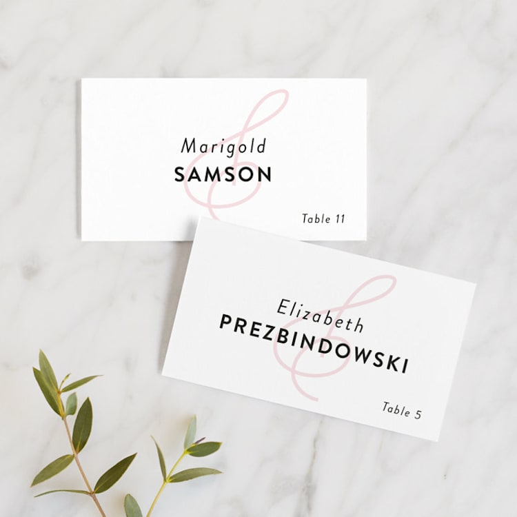 "AND" - Place Cards in Carnation by Kim Dietrich Elam - Front