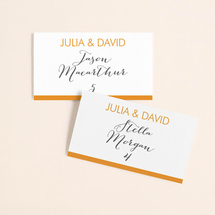 "Minimalist Display" - Place Cards in Tangerine by Nam Bourassa - Front