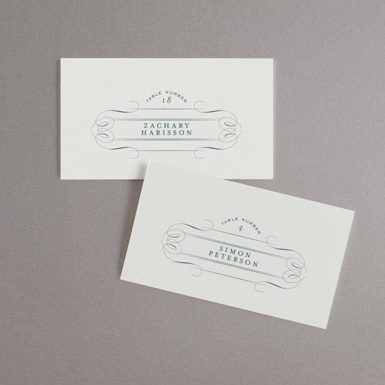 "Chantilly" - Place Cards in Emerald by Kimberly Morgan - Front
