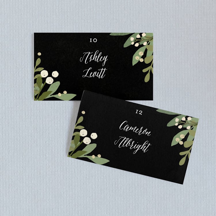 "Laurel of Greens" - Place Cards in Midnight by Jennifer Wick - Front