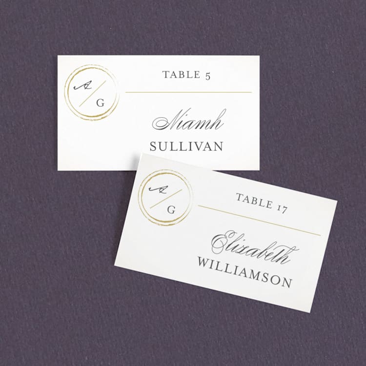 "Monogram Circle Stamp" - Place Cards in Antique White by fatfatin - Front