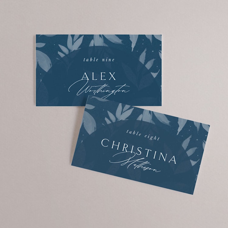 "Linen" - Place Cards in Midnight by Ashley Rosenbaum - Front
