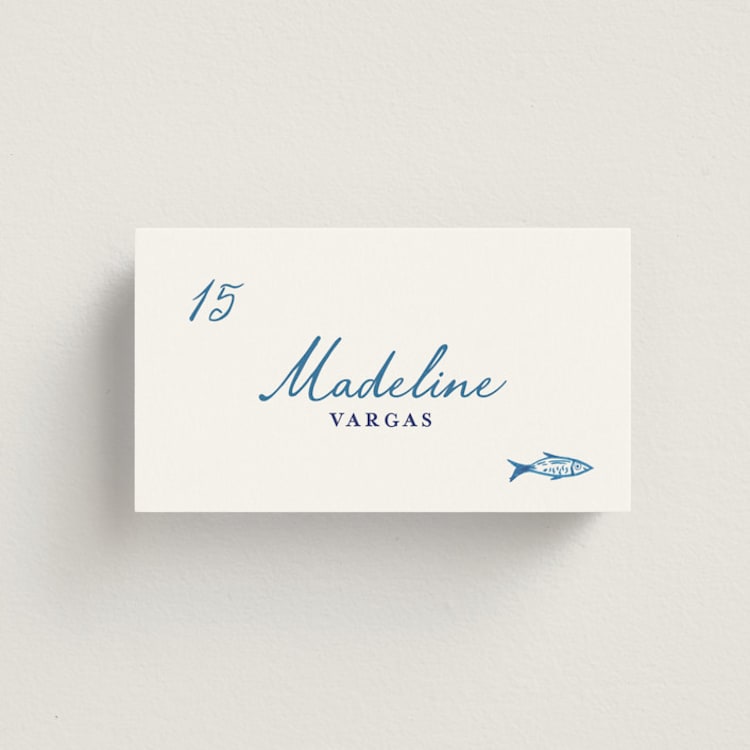 "Positano" - Place Cards in Cerulean by Tamara Hilje - Front