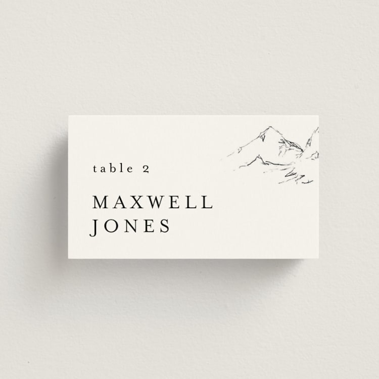"Sketched Mountains" - Place Cards in Snow by Mere Paper - Front