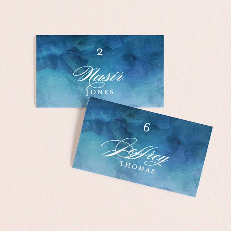 "Indigo Sea" - Place Cards in Ocean by Kelly Schmidt - Front