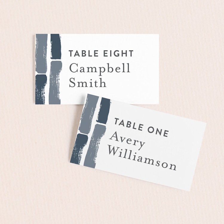 "Modern Brush" - Place Cards in Steel Blue by Lisa Guerrero - Front