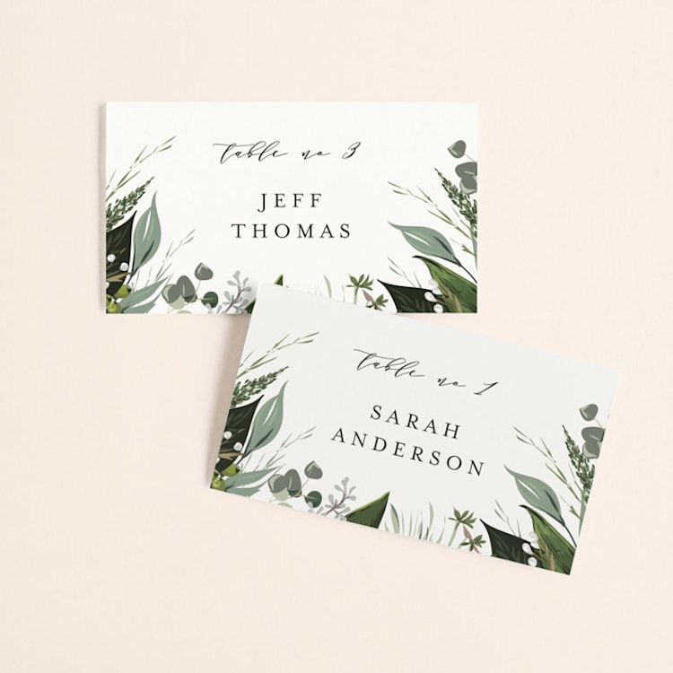 "Natures Greens" - Place Cards in Ivory by Susan Moyal - Front
