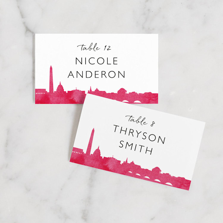 "Skyline - Washington DC" - Place Cards in Magenta by Laura Condouris - Front