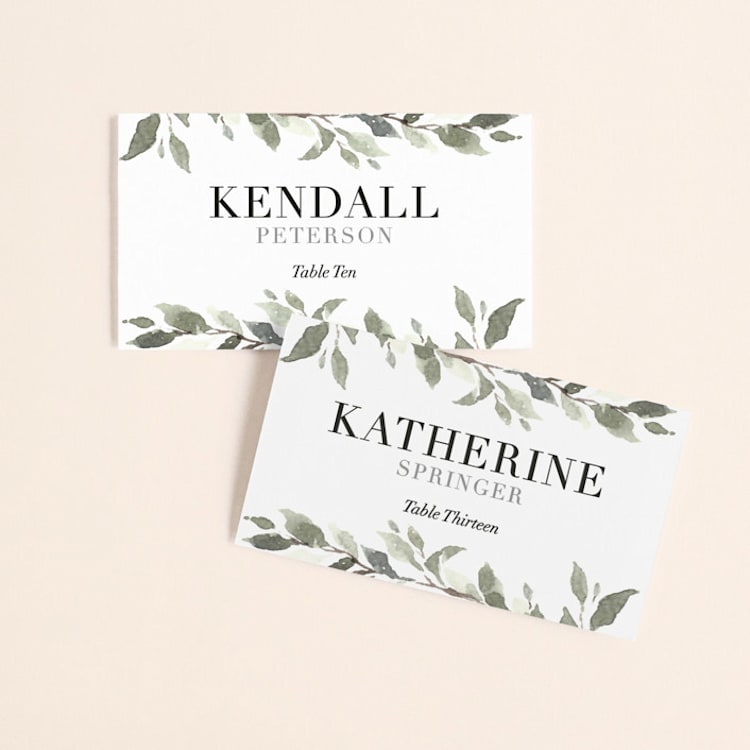 "Watercolor Wreath" - Place Cards in Linen by Katrina Crouch - Front