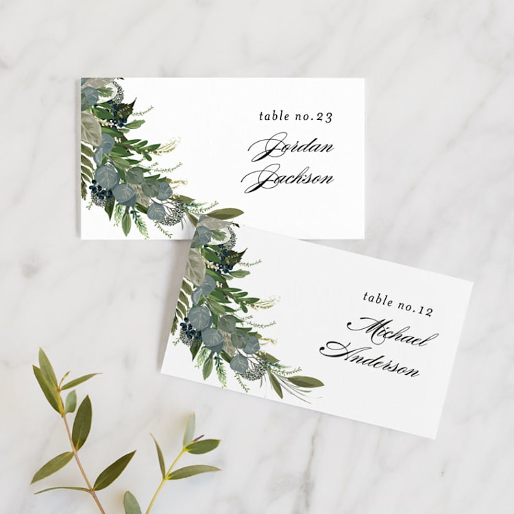 "Side Swept" - Place Cards in Navy by Susan Moyal - Front