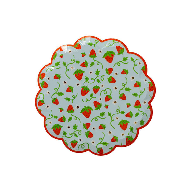 "Strawberry Picnic Scalloped Small Plates - Set of 8" - Party Plates and Bowls in multicolor by Jollity and Co