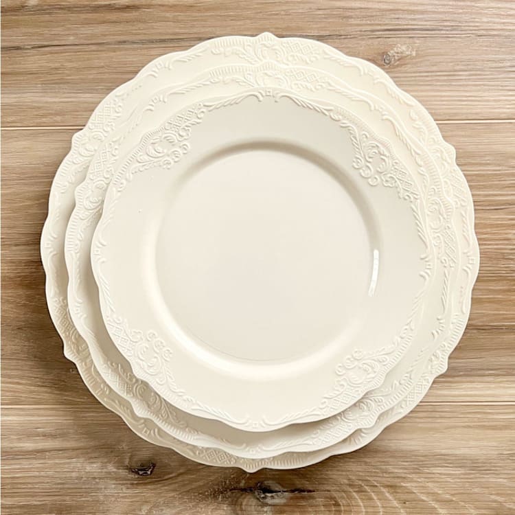 "Modern Vintage Dinnerware Set | Linen" - Party Plates and Bowls in natural by Prêt-à-PartyNY